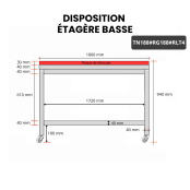 Table de travail en inox 1800x800 mm avec plaque de découpe rouge sur roulettes PREMIUM - GOLDINOX