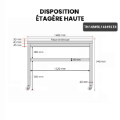 Table de travail en inox 1400x800 mm avec plaque de découpe blanche sur roulettes PREMIUM - GOLDINOX