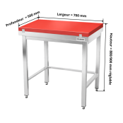 Table de travail en inox 700x500 mm avec plaque de découpe rouge et renfort PREMIUM - GOLDINOX