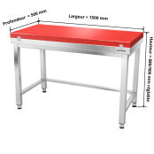 Table de travail en inox 1500x500 mm avec plaque de découpe rouge et renfort PREMIUM - GOLDINOX