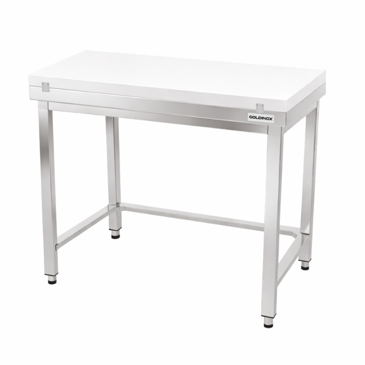 Table de travail en inox 1200x500 mm avec plaque de découpe blanche et renfort PREMIUM - GOLDINOX