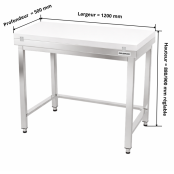 Table de travail en inox 1200x500 mm avec plaque de découpe blanche et renfort PREMIUM - GOLDINOX