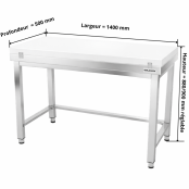 Table de travail en inox 1400x500 mm avec plaque de découpe blanche et renfort PREMIUM - GOLDINOX