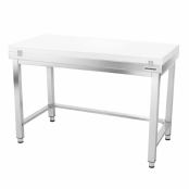 Table de travail en inox 1500x500 mm avec plaque de découpe blanche et renfort PREMIUM - GOLDINOX