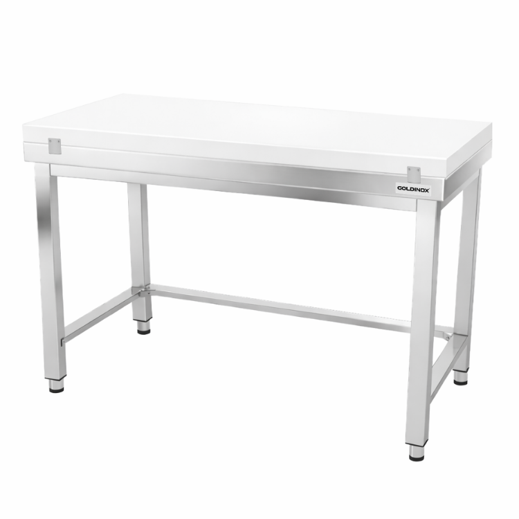 Table de travail en inox 1600x500 mm avec plaque de découpe blanche et renfort PREMIUM - GOLDINOX