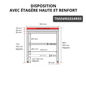 Table de travail en inox 500x500 mm avec plaque de découpe rouge et renfort PREMIUM - GOLDINOX