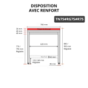 Table de travail en inox 700x500 mm avec plaque de découpe rouge et renfort PREMIUM - GOLDINOX