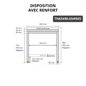 Table de travail en inox 600x500 mm avec plaque de découpe blanche et renfort PREMIUM - GOLDINOX