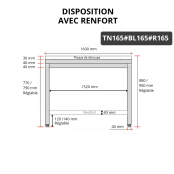 Table de travail en inox 1600x500 mm avec plaque de découpe blanche et renfort PREMIUM - GOLDINOX