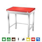 Table de travail en inox 700x600 mm avec plaque de découpe rouge et renfort PREMIUM - GOLDINOX