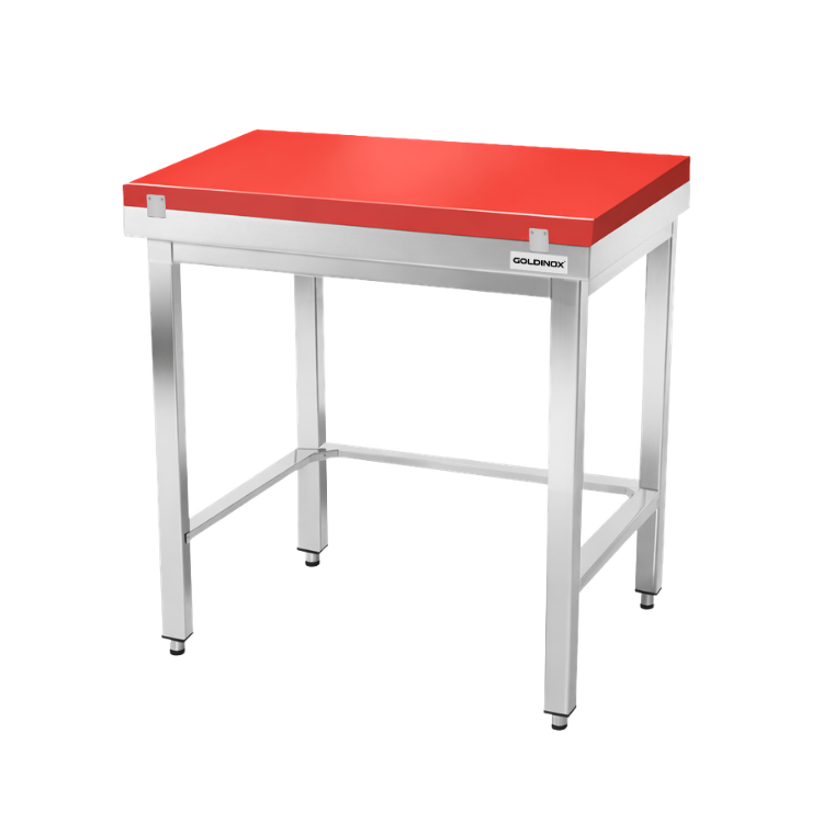 Table de travail en inox 800x600 mm avec plaque de découpe rouge et renfort PREMIUM - GOLDINOX
