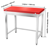 Table de travail en inox 1200x600 mm avec plaque de découpe rouge et renfort PREMIUM - GOLDINOX