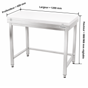 Table de travail en inox 1200x600 mm avec plaque de découpe blanche et renfort PREMIUM - GOLDINOX