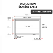Table de travail en inox 1400x600 mm avec plaque de découpe blanche et renfort PREMIUM - GOLDINOX