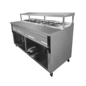 Table/Meuble de préparation à Tacos/Crousty 6 x GN 1/2 avec bain-marie intégré sur roulettes PREMIUM - GOLDINOX