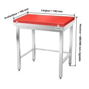 Table de travail en inox 700x700 mm avec plaque de découpe rouge et renfort PREMIUM - GOLDINOX