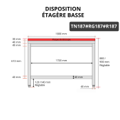 Table de travail en inox 1800x700 mm avec plaque de découpe rouge et renfort PREMIUM - GOLDINOX