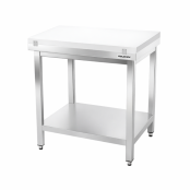 Table de travail en inox 700x700 mm avec plaque de découpe blanche et renfort PREMIUM - GOLDINOX