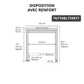 Table de travail en inox 700x700 mm avec plaque de découpe blanche et renfort PREMIUM - GOLDINOX