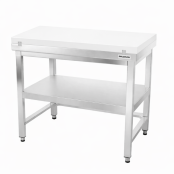 Table de travail en inox 1200x700 mm avec plaque de découpe blanche et renfort PREMIUM - GOLDINOX