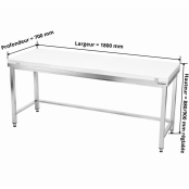 Table de travail en inox 1800x700 mm avec plaque de découpe blanche et renfort PREMIUM - GOLDINOX