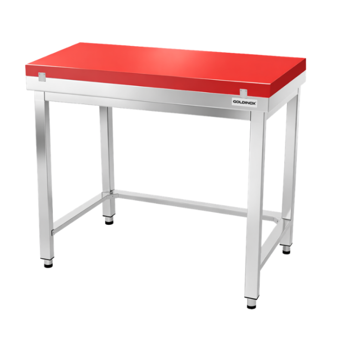 Table de travail en inox 1000x800 mm avec plaque de découpe rouge et renfort PREMIUM - GOLDINOX