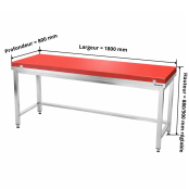 Table de travail en inox 1800x800 mm avec plaque de découpe rouge et renfort PREMIUM - GOLDINOX
