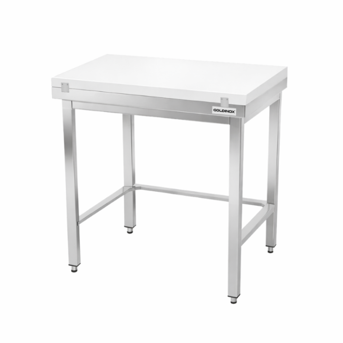 Table de travail en inox 800x800 mm avec plaque de découpe blanche et renfort PREMIUM - GOLDINOX