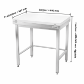 Table de travail en inox 800x800 mm avec plaque de découpe blanche et renfort PREMIUM - GOLDINOX