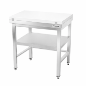 Table de travail en inox 800x800 mm avec plaque de découpe blanche et renfort PREMIUM - GOLDINOX