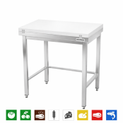 Table de travail en inox 800x800 mm avec plaque de découpe blanche et renfort PREMIUM - GOLDINOX