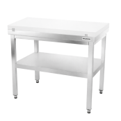 Table de travail en inox 1000x800 mm avec plaque de découpe blanche et renfort PREMIUM - GOLDINOX