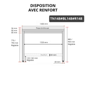 Table de travail en inox 1400x800 mm avec plaque de découpe blanche et renfort PREMIUM - GOLDINOX