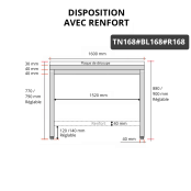 Table de travail en inox 1600x800 mm avec plaque de découpe blanche et renfort PREMIUM - GOLDINOX