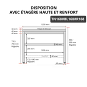 Table de travail en inox 1600x800 mm avec plaque de découpe blanche et renfort PREMIUM - GOLDINOX