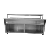 Table/Meuble de préparation à Tacos/Crousty 7 x GN 1/2 avec bain-marie intégré sur roulettes PREMIUM - GOLDINOX