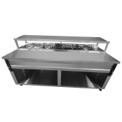 Table/Meuble de préparation à Tacos/Crousty 7 x GN 1/2 avec bain-marie intégré sur roulettes PREMIUM - GOLDINOX