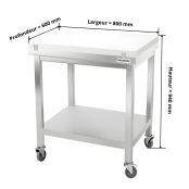 Table de travail en inox 800x600 mm avec plaque de découpe blanche sur roulettes PREMIUM - GOLDINOX