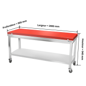 Table de travail en inox 2000x800 mm avec plaque de découpe rouge sur roulettes PREMIUM - GOLDINOX