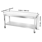Table de travail en inox 2000x800 mm avec plaque de découpe blanche sur roulettes PREMIUM - GOLDINOX