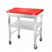 Table de travail en inox 800x500 mm avec plaque de découpe rouge et renfort sur roulettes PREMIUM - GOLDINOX