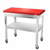 Table de travail en inox 1200x500 mm avec plaque de découpe rouge et renfort sur roulettes PREMIUM - GOLDINOX