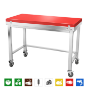 Table de travail en inox 1500x500 mm avec plaque de découpe rouge et renfort sur roulettes PREMIUM - GOLDINOX
