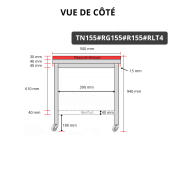 Table de travail en inox 1500x500 mm avec plaque de découpe rouge et renfort sur roulettes PREMIUM - GOLDINOX