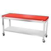 Table de travail en inox 1800x500 mm avec plaque de découpe rouge et renfort sur roulettes PREMIUM - GOLDINOX