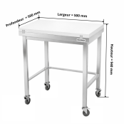 Table de travail en inox 500x500 mm avec plaque de découpe blanche et renfort sur roulettes PREMIUM - GOLDINOX