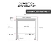 Table de travail en inox 500x500 mm avec plaque de découpe blanche et renfort sur roulettes PREMIUM - GOLDINOX