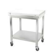 Table de travail en inox 700x500 mm avec plaque de découpe blanche et renfort sur roulettes PREMIUM - GOLDINOX