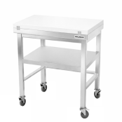 Table de travail en inox 800x500 mm avec plaque de découpe blanche et renfort sur roulettes PREMIUM - GOLDINOX