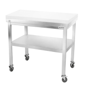 Table de travail en inox 1000x500 mm avec plaque de découpe blanche et renfort sur roulettes PREMIUM - GOLDINOX